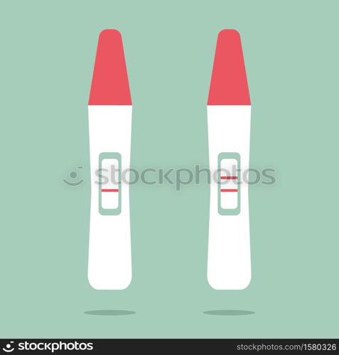 Two pregnancy tests. Positive and negative results. Simple objects on a blue background. Problems with pregnancy, infertility, fertilization, conception. Flat vector illustration