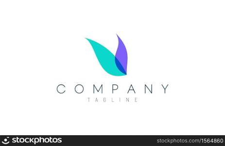 two purple green abstract leaves. Modern simple vector design concept. Suitable for business logo to represent beauty, natural, and health