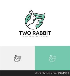 Two Rabbit Twin Bunny Organic Nature Leaf Logo