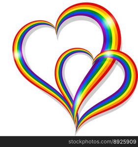 Two rainbow pride heart shape symbol lgbt vector image