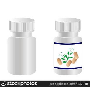 Two realistic bottles with tablets are isolated on white background. Vector