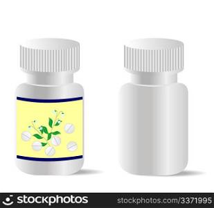 Two realistic bottles with tablets are isolated on white background. Vector