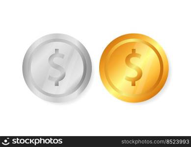 Two realistic coins on a white background. Business concept. Gold and silver. Vector illustration. Two realistic coins on a white background. Business concept. Gold and silver. Vector illustration.