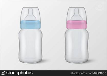 Two realistic empty blank baby bottles vector image