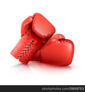 Two realistic red leather boxing gloves isolated on white backgrouns vector illustration. Boxing Gloves Realistic