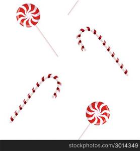 Two red and white candy sweets. seamless pattern. seamless pattern set of two red and white candy sweets. Candy cane and lollipop. Candy cane and lollipop. traditional christmas sweet. striped caramel. For posters, tags, label, banner, wallpaper