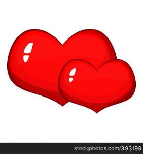 Two red hearts icon. Cartoon illustration of red hearts vector icon for web design. Two red hearts icon, cartoon style