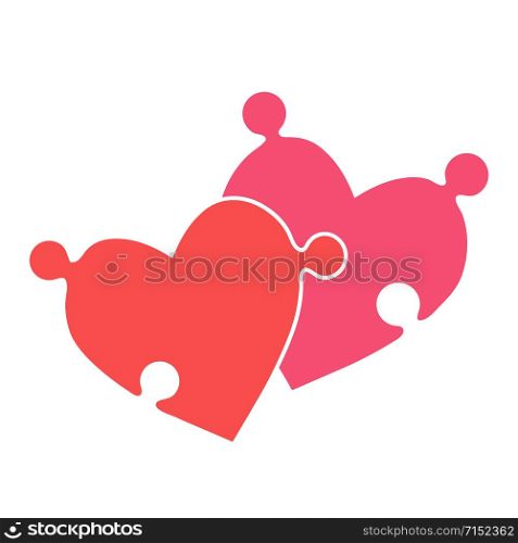 Two red hearts like puzzle symbol love on white, stock vector illustration