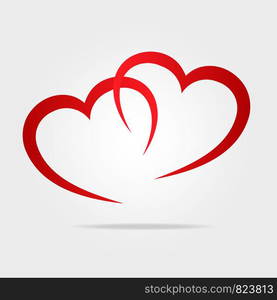 Two red hearts symbol love as logo, stock vector illustration