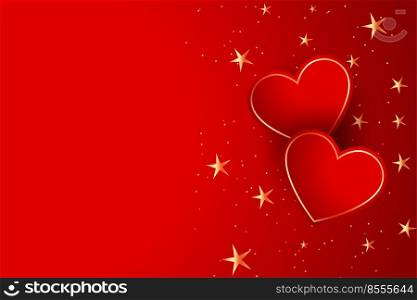 two red hearts with golden stars background design