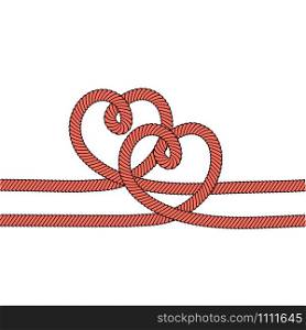 Two red hearts with rope on white like love symbol, stock vector illustration