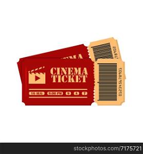 two red movie tickets on a white background, vector. two red movie tickets on a white background