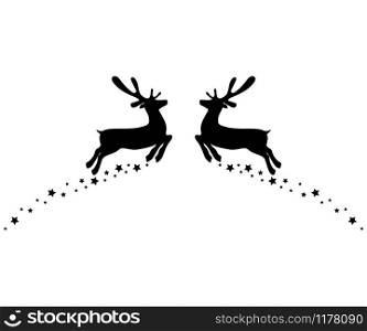 Two reindeers jump to each other with stars isolated on white background. Two reindeers jump to each other with stars isolated on white