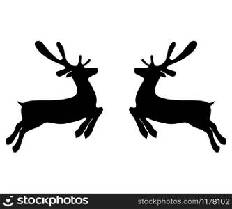 Two reindeers on a white background jump to each other for Christmas. Icon. Two reindeers on a white background jump to each other for Christmas