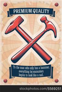 Two retro hammers tool shop poster vector illustration