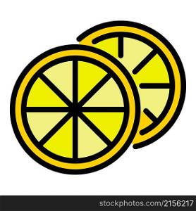 Two round slices of lemon icon. Outline two round slices of lemon vector icon color flat isolated. Two round slices of lemon icon color outline vector
