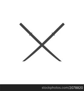 Two samurai crossed swords isolated vector emblem. Ninja catana weapon. Black and white illustration.. Two samurai crossed swords isolated vector emblem. Black and white illustration