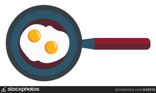 Two scrambled eggs on a sausage pan, vector, color drawing or illustration.