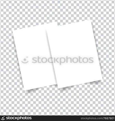 Two sheets of A4 white paper mock up on a transparent background. Vector illustration .. Two sheets of A4 white paper mock up on a transparent background.