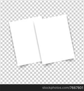 Two sheets of A4 white paper mock up on a transparent background. Vector illustration .. Two sheets of A4 white paper mock up on a transparent background.