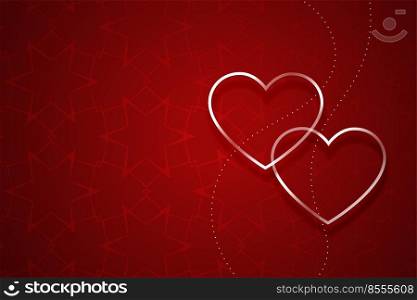 two silver hearts on red valentines day background