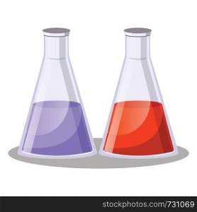 Two simple Erlenmezey flask with purple and red fluids vector illustration on white background