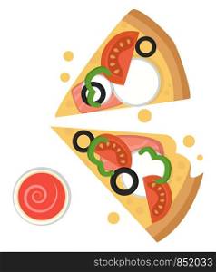Two slices of pizza with mozzarella illustration vector on white background