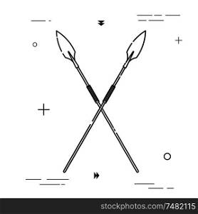 Two spears crossed. Pictogram in a linear style. Linear icon. Isolated on white background. Vector illustration.