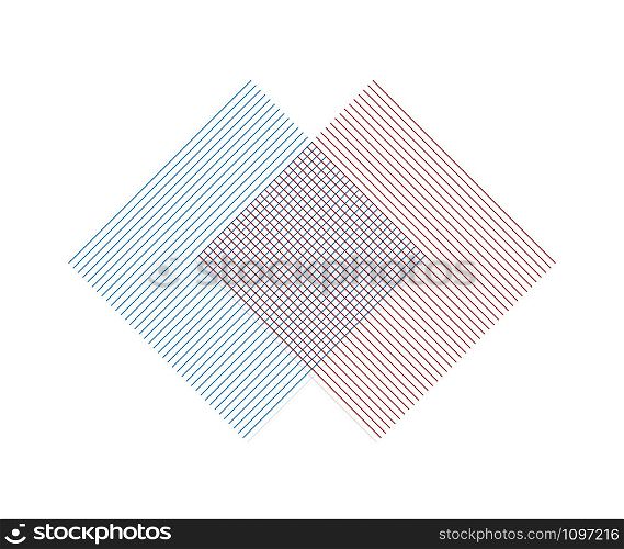 Two squares of parallel lines intersect each other. Geometric shape for business design, decoration and decoration isolated on white background.