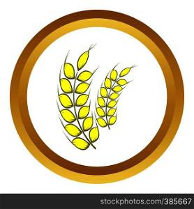 Two stalks of ripe barley vector icon in golden circle, cartoon style isolated on white background. Two stalks of ripe barley vector icon