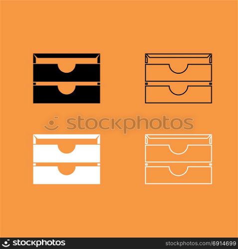 Two stationary paper tray black and white set icon .