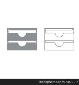 Two stationary paper tray grey set icon .