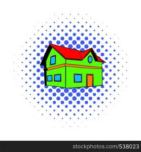 Two-storey house icon in comics style on a white background. Two-storey house icon, comics style