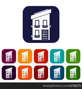 Two-storey house icons set vector illustration in flat style in colors red, blue, green, and other. Two-storey house icons set