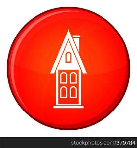 Two storey house with attic icon in red circle isolated on white background vector illustration. Two storey house with attic icon, flat style