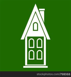 Two storey house with attic icon white isolated on green background. Vector illustration. Two storey house with attic icon green