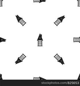 Two storey house with attic pattern repeat seamless in black color for any design. Vector geometric illustration. Two storey house with attic pattern seamless black