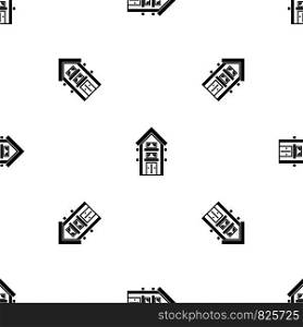 Two-storey house with balconies pattern repeat seamless in black color for any design. Vector geometric illustration. Two-storey house with balconies pattern seamless black