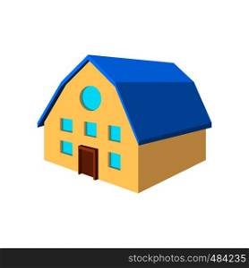 Two-storey house with blue roof cartoon icon on a white background. Two-storey house with blue roof cartoon icon