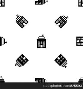 Two-storey house with chimney pattern repeat seamless in black color for any design. Vector geometric illustration. Two-storey house with chimney pattern seamless black