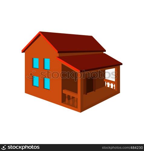 Two-storey house with porch flat icon on a blue background. Two-storey house with porch flat icon