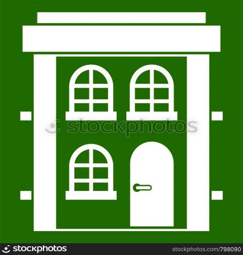 Two-storey residential house icon white isolated on green background. Vector illustration. Two-storey residential house icon green
