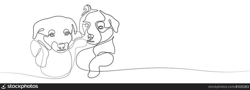 Two stylized puppies drawn with one line line art Vector Image
