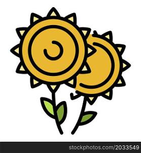 Two sunflowers icon. Outline two sunflowers vector icon color flat isolated. Two sunflowers icon color outline vector