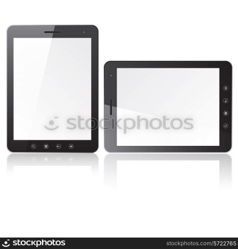 Two tablet PC computer with blank screen isolated on white background. Vector illustration.