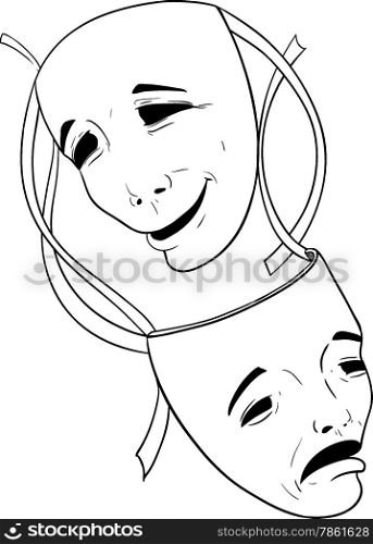 Two theatrical masks of comedy and tragedy, isolated on white