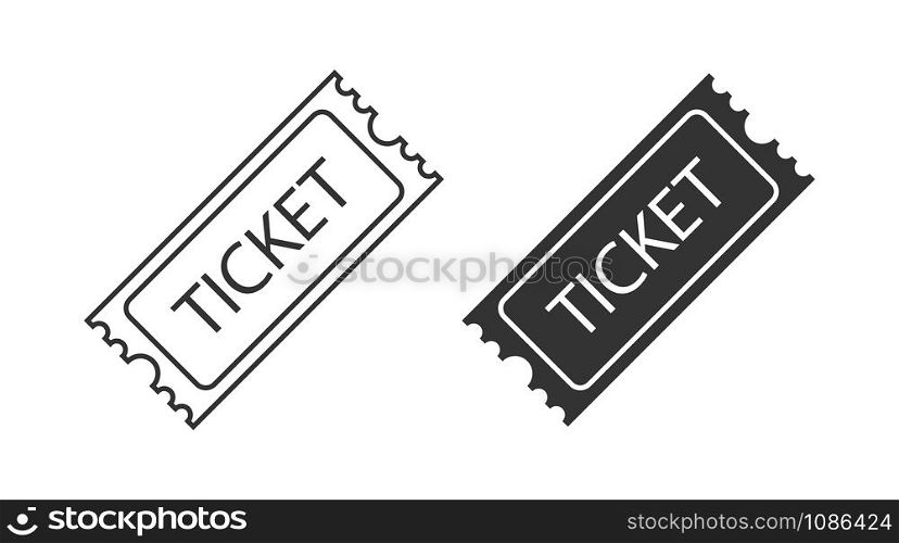 Two Tickets Vector Icons. Tickets in different design. Line and flat design. Ticket, isolated on white background. Vector Illustration