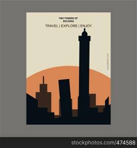Two Towers of Bologna , Italy. Vintage Style Landmark Poster Template