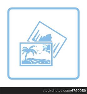 Two travel photograph icon. Blue frame design. Vector illustration.