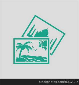 Two travel photograph icon. Gray background with green. Vector illustration.